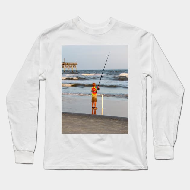 Little Boy Fishing Long Sleeve T-Shirt by Cynthia48